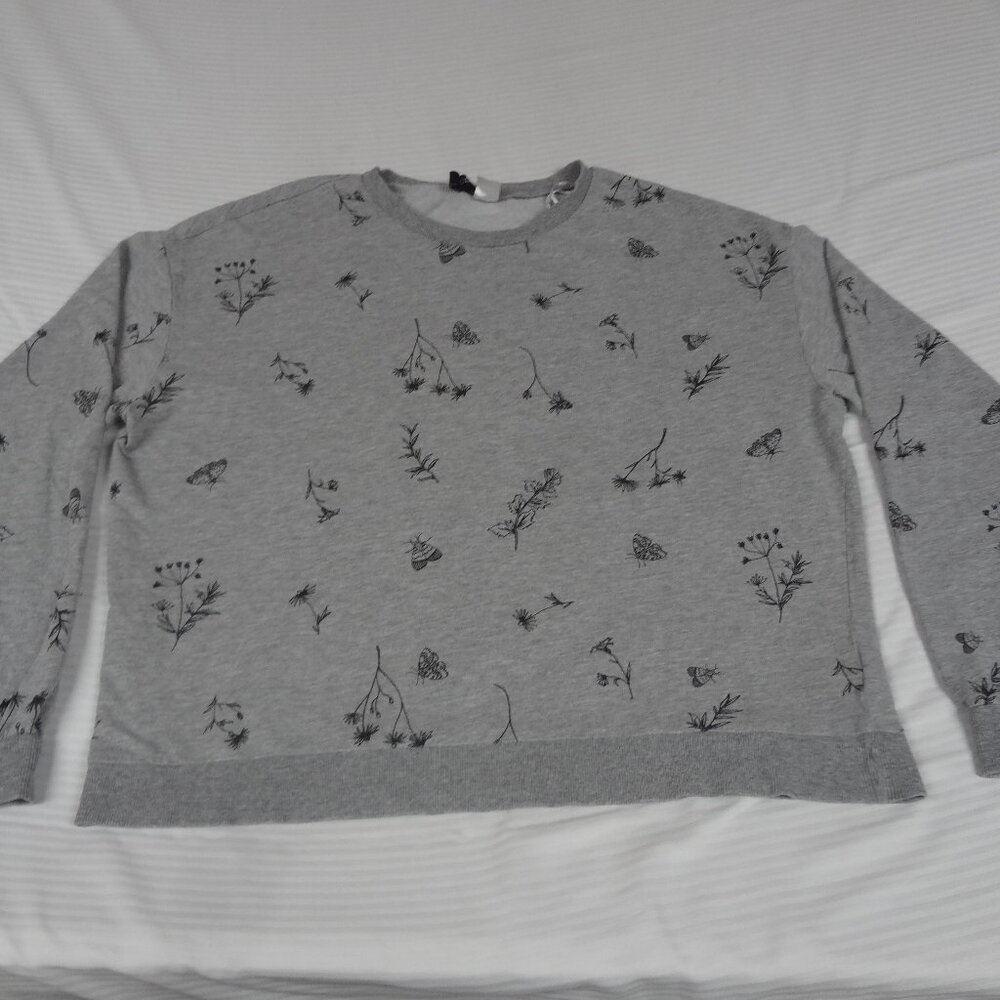DIVISION ALL OVER FLOWERS GRAY LONG SLEEVE LARGE WOMENS T-SHIRT K379